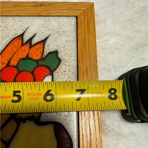 Vintage Food Vegetable Tile Trivet Wall Art Wooden Framed Mushrooms Carrots MCM - Picture 7 of 7